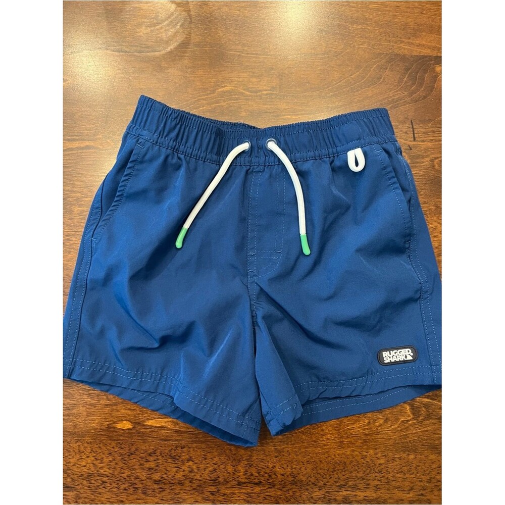Rugged Shark Boys Blue Swim Trunks Mesh Lined Size Small 6-7
